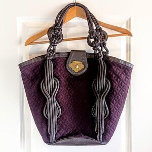 Shanghai Tang Purple Quilted Double Handle Leather Tote Bag